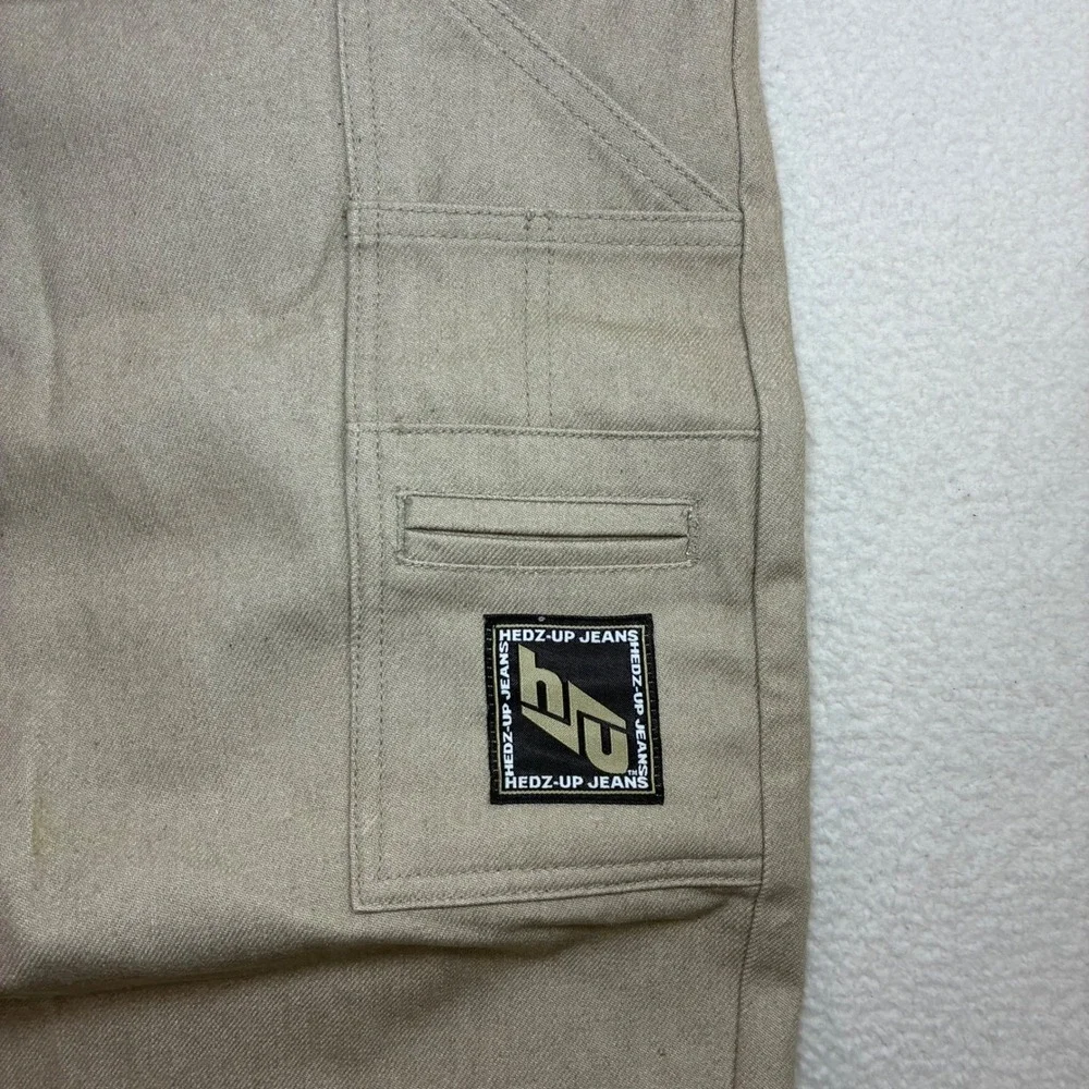 Vintage Hedz Up Jeans Carpenter Pants Men 40x33 Beige Baggy Skater Y2K Loose